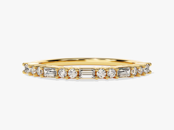Baguette and Double Round Cut Diamond Birthstone Ring in 14K Solid Gold