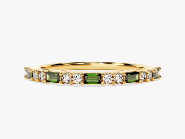 Baguette and Double Round Cut Emerald Ring in 14K Solid Gold