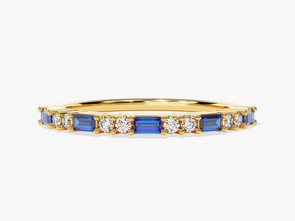 Baguette and Double Round Cut Sapphire Ring in 14K Solid Gold