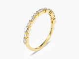 Gold ring with alternating baguette and round diamonds