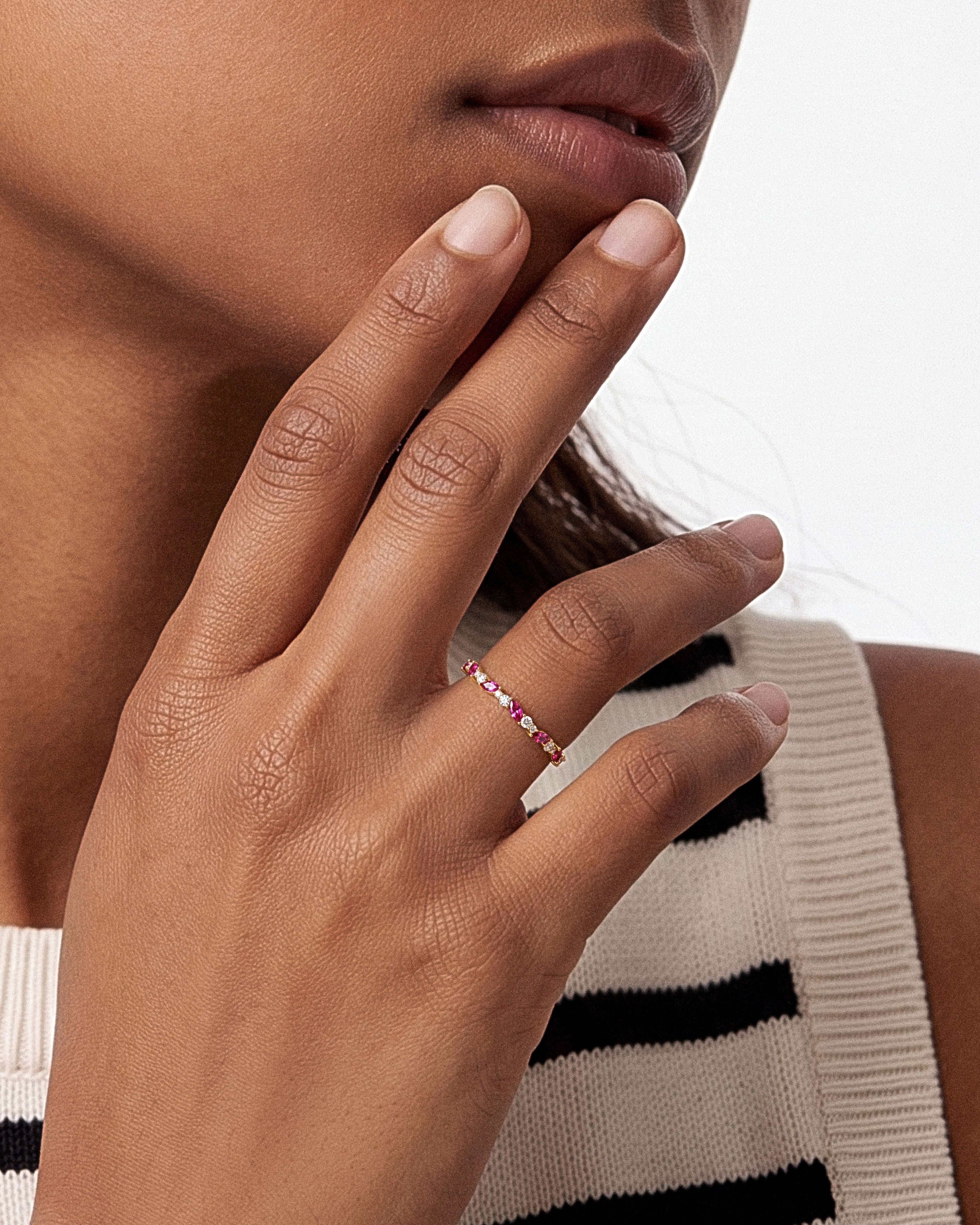 Marquise and Double Round Cut Birthstone Ring