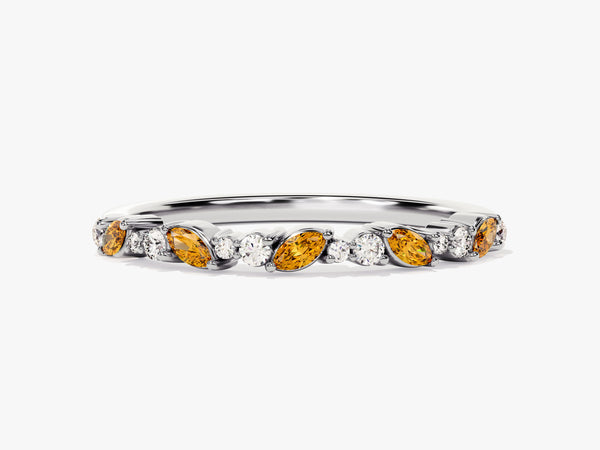 Marquise and Double Round Cut Citrine Ring in 14K Solid Gold