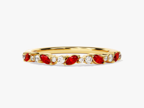 Marquise and Double Round Cut Ruby Ring in 14K Solid Gold