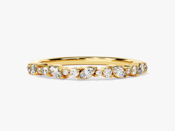 Marquise and Double Round Cut Diamond Birthstone Ring in 14K Solid Gold