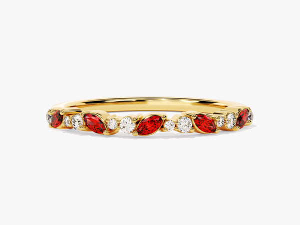 Marquise and Double Round Cut Garnet Ring in 14K Solid Gold
