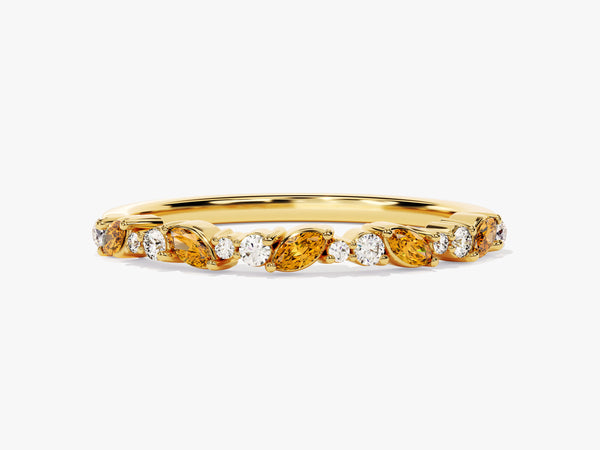 Marquise and Double Round Cut Citrine Ring in 14K Solid Gold