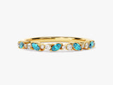 Marquise and Double Round Cut Blue Topaz Ring in 14K Solid Gold