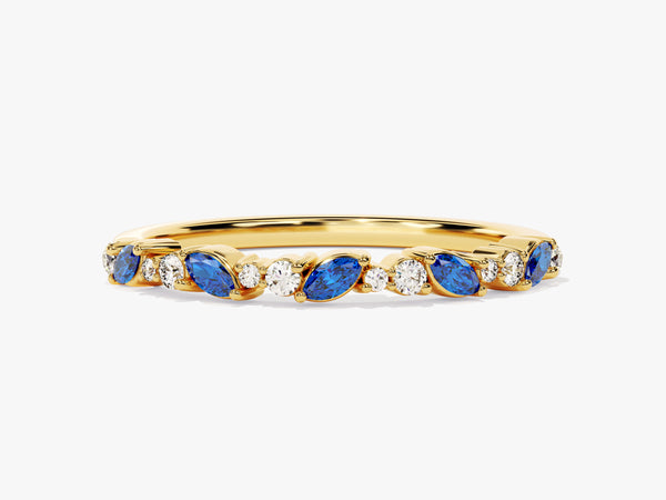 Marquise and Double Round Cut Sapphire Ring in 14K Solid Gold