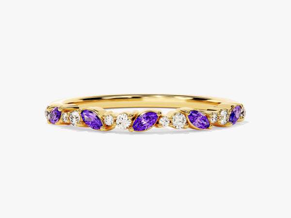 Marquise and Double Round Cut Amethyst Ring in 14K Solid Gold
