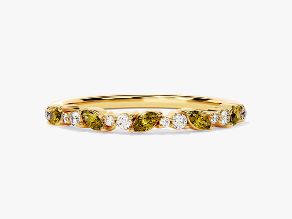 Marquise and Double Round Cut Peridot Ring in 14K Solid Gold