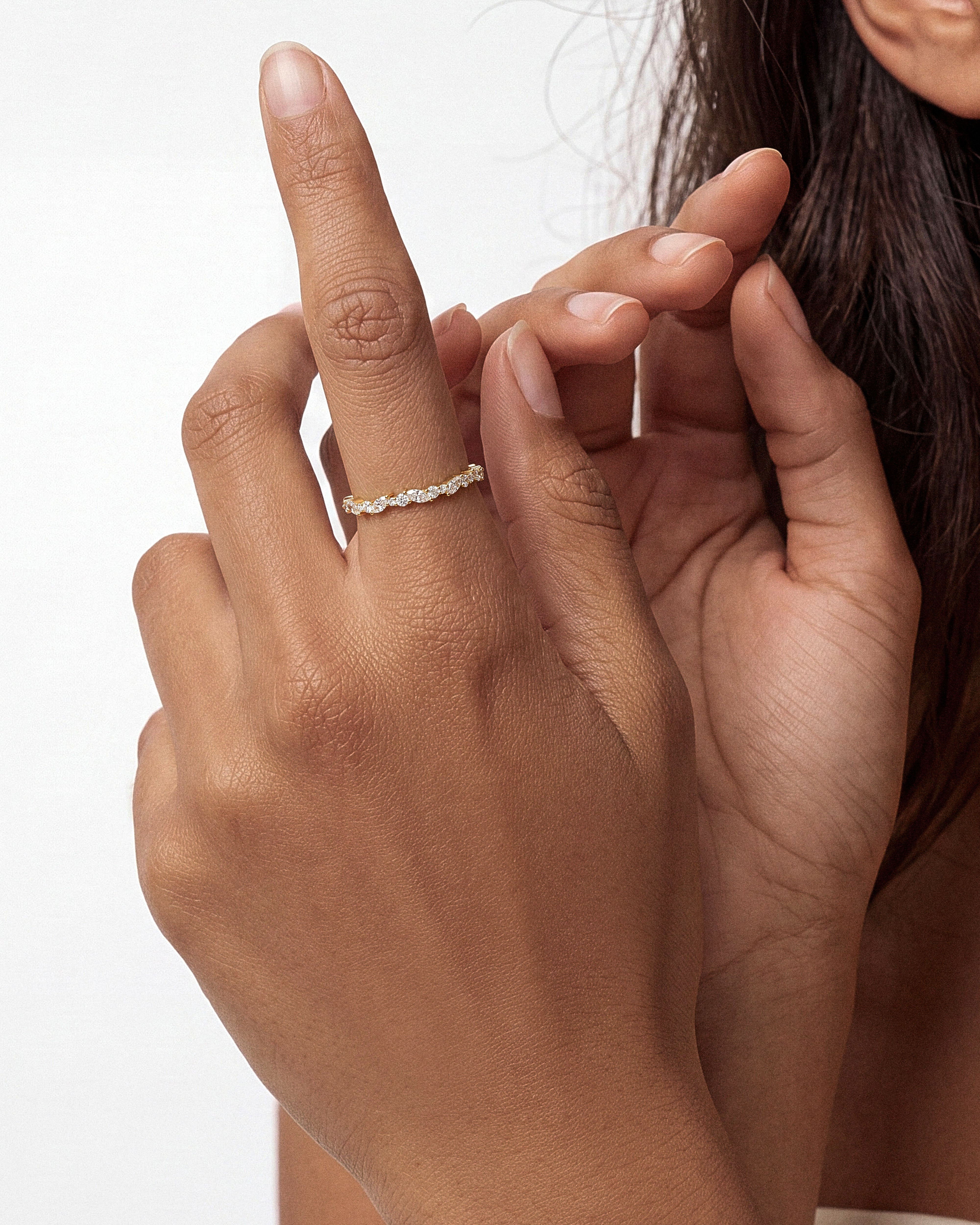 Marquise and Double Round Half Eternity Wedding Band