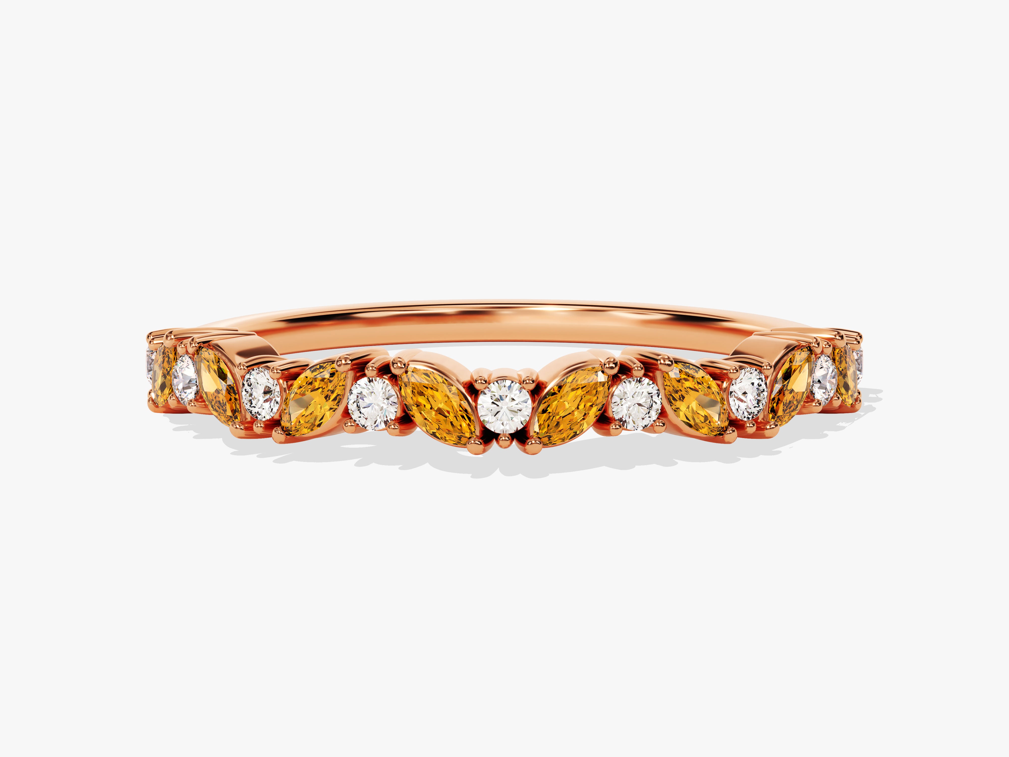 Marquise and Round Cut Citrine Ring in 14K Solid Gold