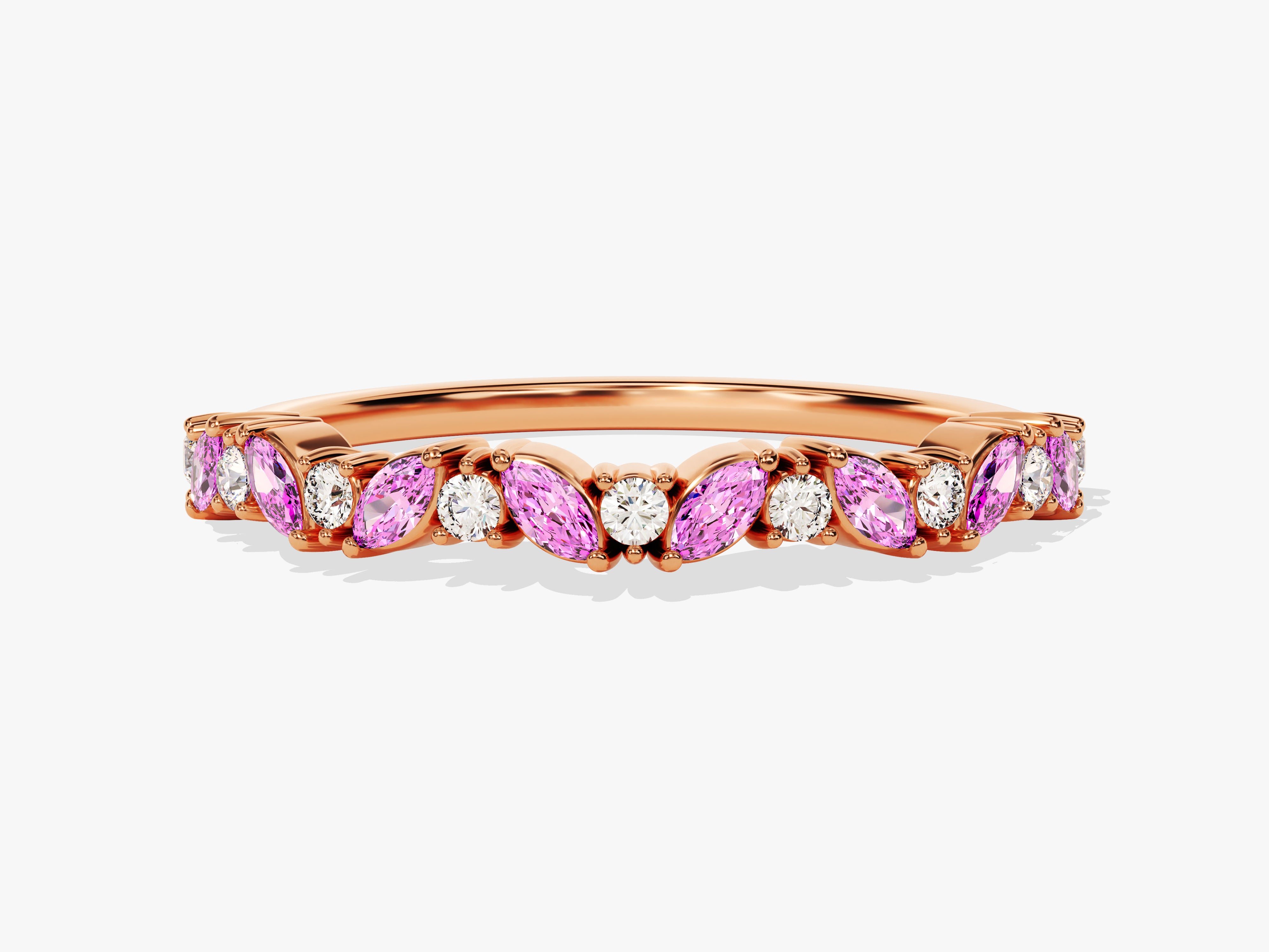 Marquise and Round Cut Pink Tourmaline Ring in 14K Solid Gold