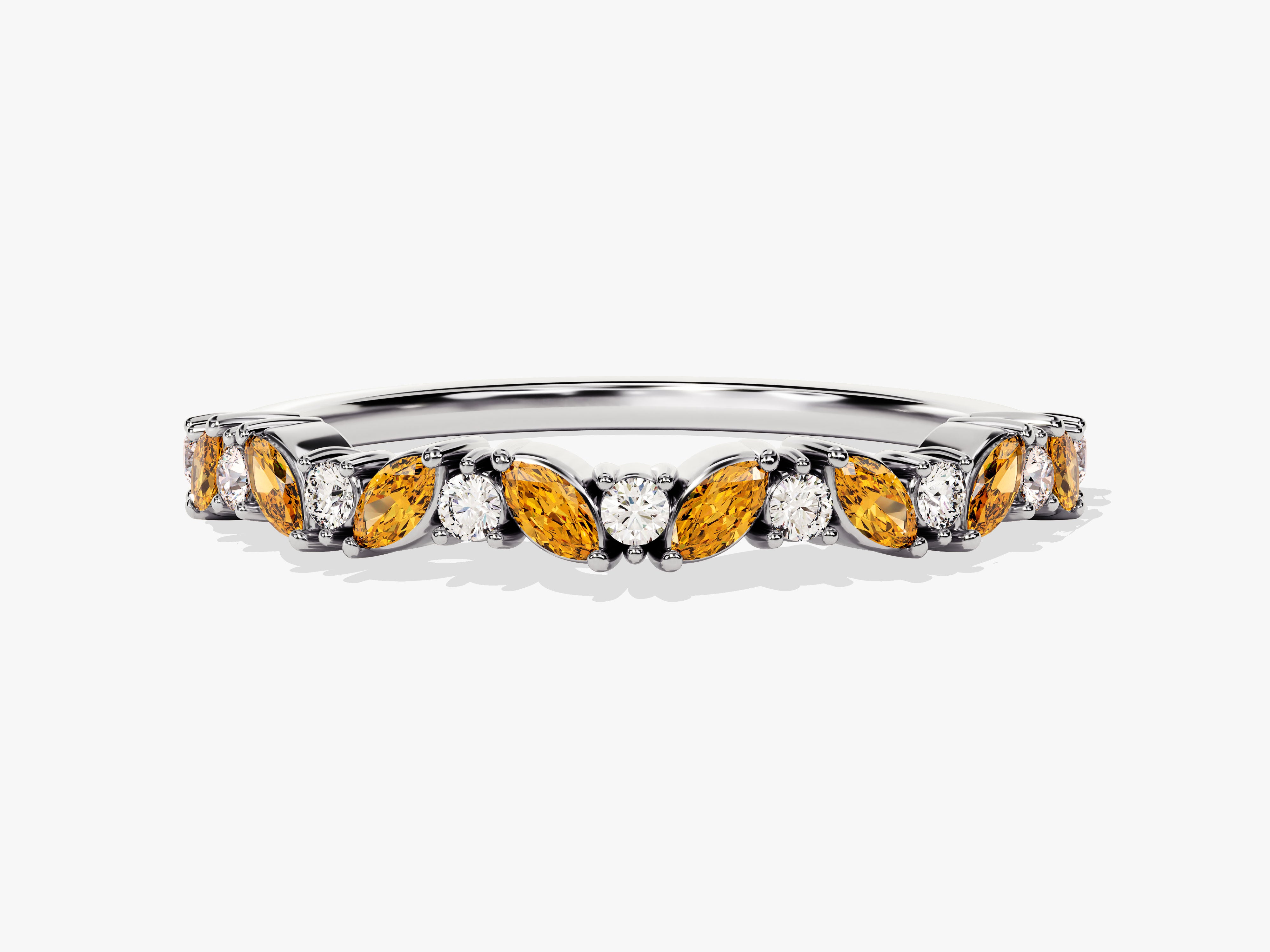 Marquise and Round Cut Citrine Ring in 14K Solid Gold