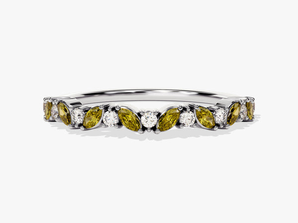 Marquise and Round Cut Peridot Ring in 14K Solid Gold
