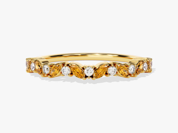 Marquise and Round Cut Citrine Ring in 14K Solid Gold