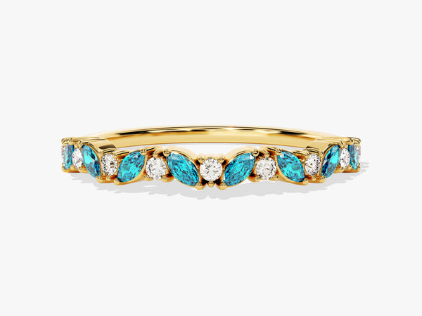Marquise and Round Cut Blue Topaz Ring in 14K Solid Gold