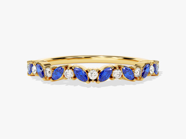 Marquise and Round Cut Sapphire Ring in 14K Solid Gold