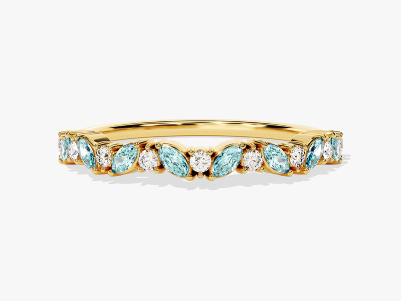 Marquise and Round Cut Aquamarine Ring in 14K Solid Gold
