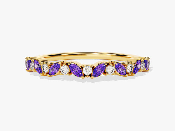 Marquise and Round Cut Amethyst Ring in 14K Solid Gold