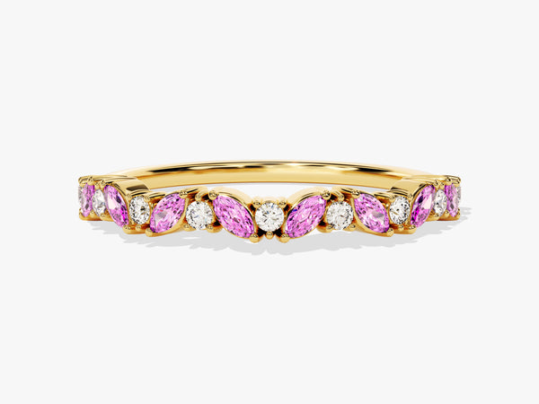 Marquise and Round Cut Pink Tourmaline Ring in 14K Solid Gold