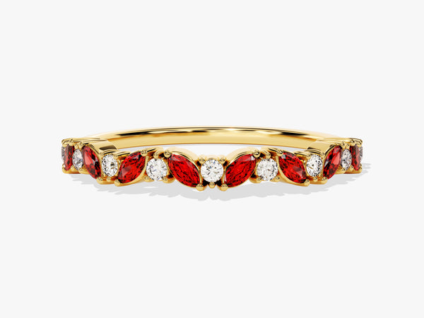 Marquise and Round Cut Garnet Ring in 14K Solid Gold
