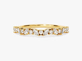 Gold marquise and round diamond curved band ring