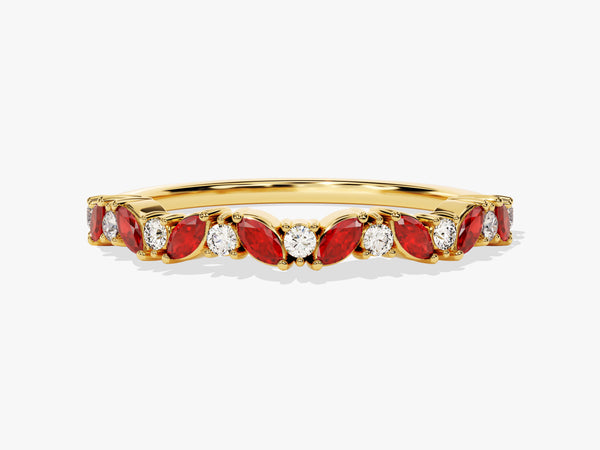 Marquise and Round Cut Ruby Ring in 14K Solid Gold