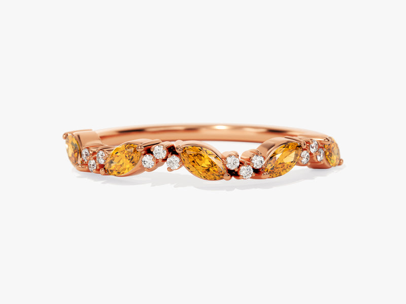Marquise and Round Cluster Citrine Ring in 14K Solid Gold