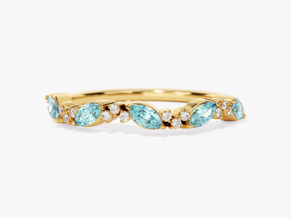 Marquise and Round Cluster Aquamarine Ring in 14K Solid Gold
