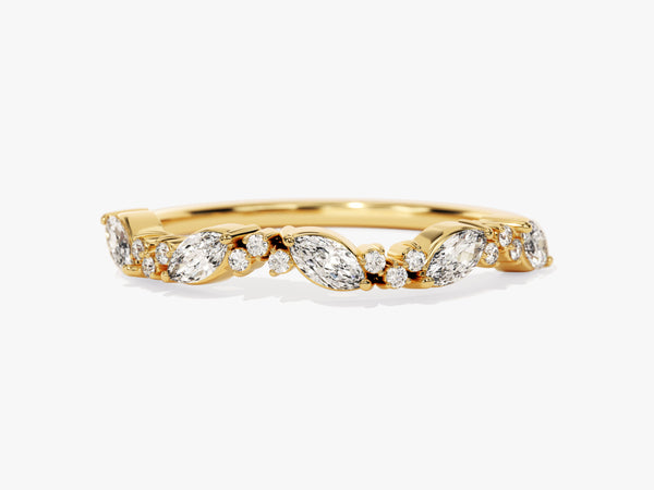 Marquise and Round Cluster Diamond Birthstone Ring in 14K Solid Gold