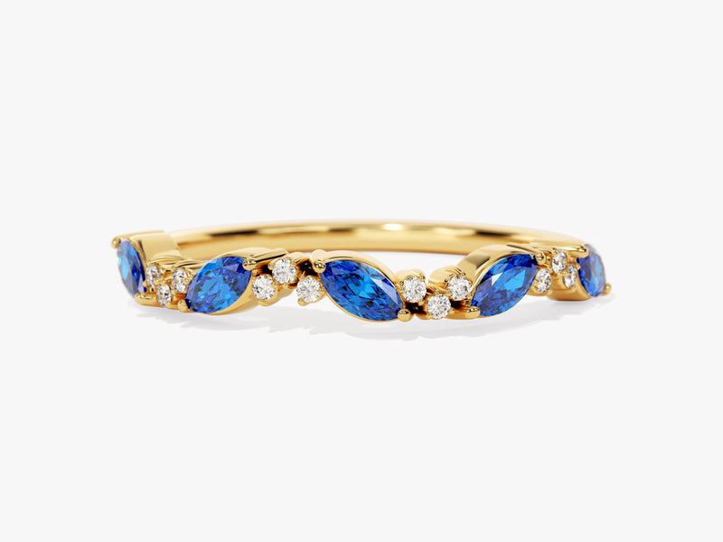Marquise and Round Cluster Sapphire Ring in 14K Solid Gold