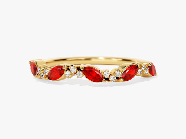 Marquise and Round Cluster Ruby Ring in 14K Solid Gold
