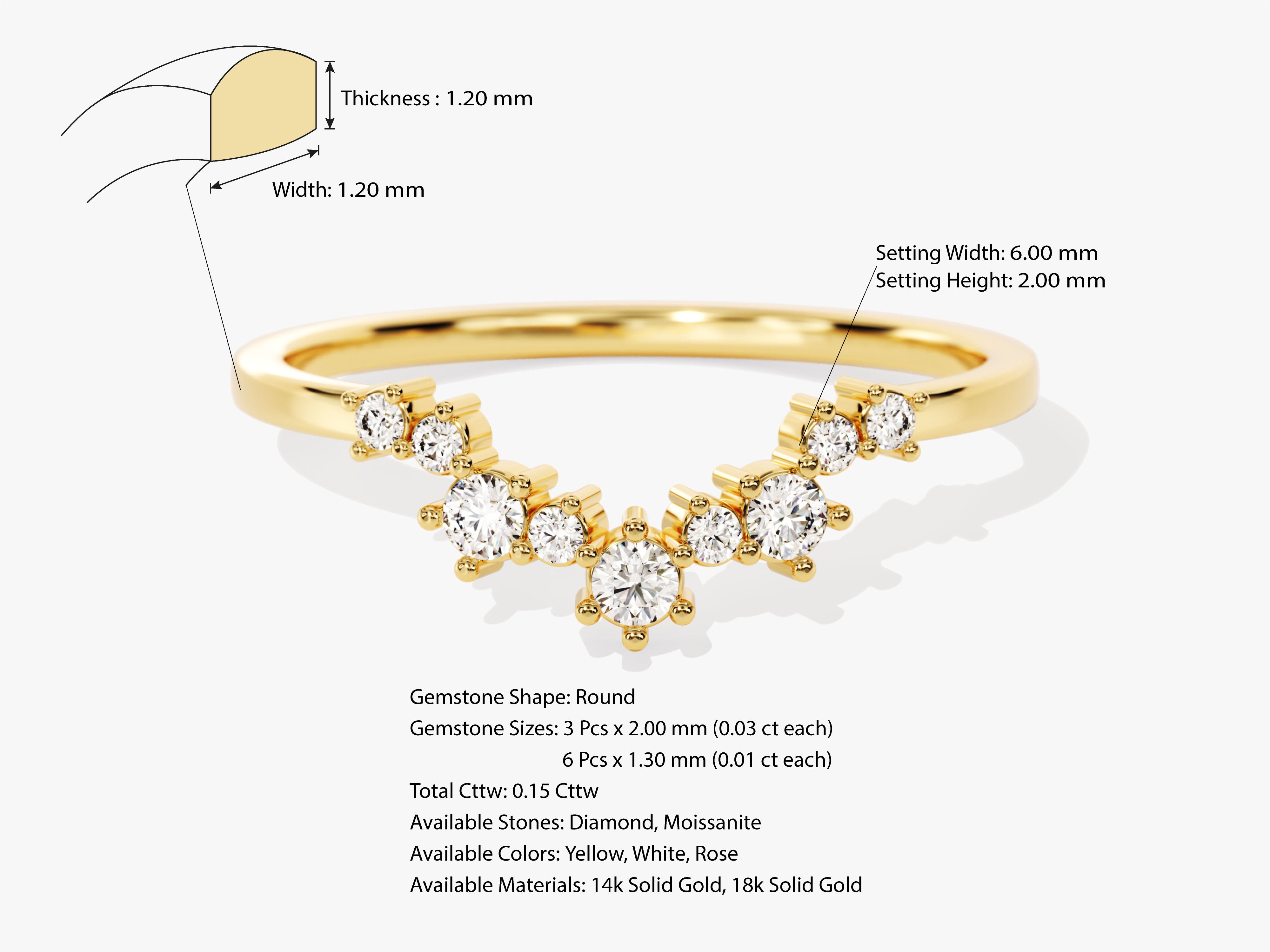 Gold diamond ring with round stones, 0.15 cttw