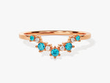 Curved Round Cut Blue Topaz Ring in 14K Solid Gold