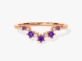 Curved Round Cut Amethyst Ring in 14K Solid Gold