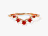 Curved Round Cut Garnet Ring in 14K Solid Gold