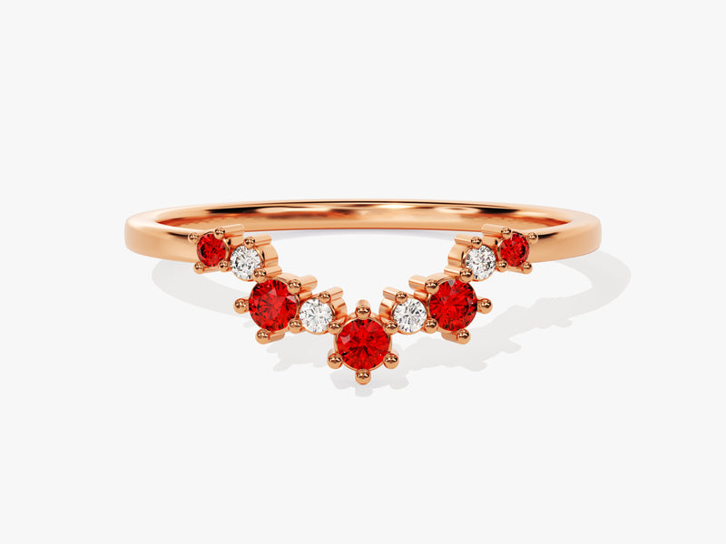 Curved Round Cut Garnet Ring in 14K Solid Gold