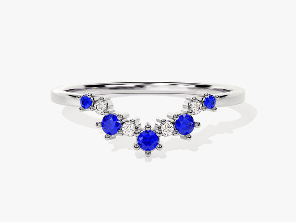 Curved Round Cut Sapphire Ring in 14K Solid Gold
