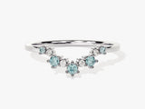 Curved Round Cut Aquamarine Ring in 14K Solid Gold