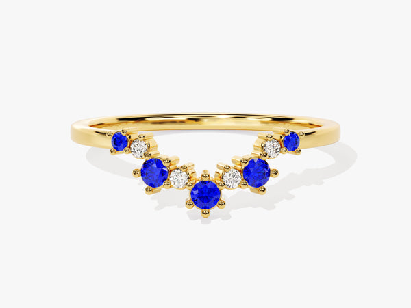 Curved Round Cut Sapphire Ring in 14K Solid Gold