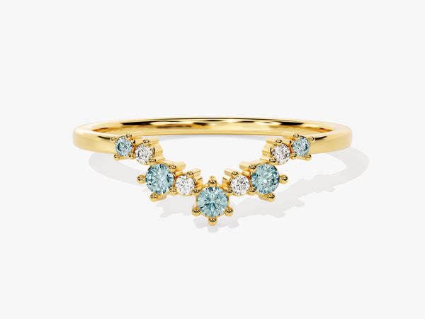 Curved Round Cut Aquamarine Ring in 14K Solid Gold