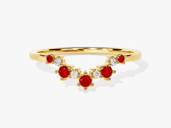 Curved Round Cut Ruby Ring in 14K Solid Gold