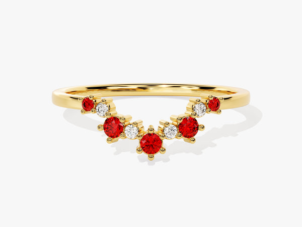 Curved Round Cut Garnet Ring in 14K Solid Gold