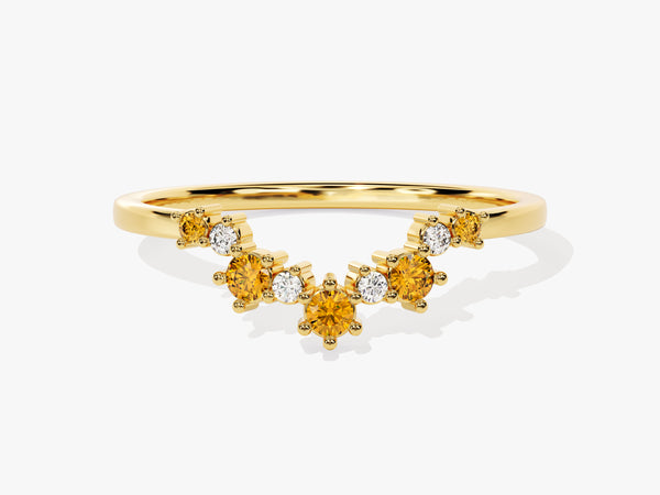 Curved Round Cut Citrine Ring in 14K Solid Gold