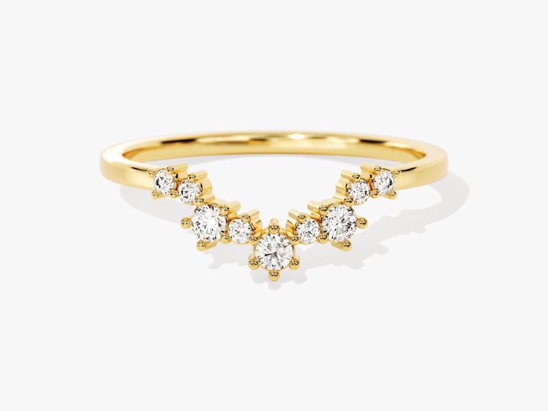 Gold curved ring with scattered diamonds, fine jewelry