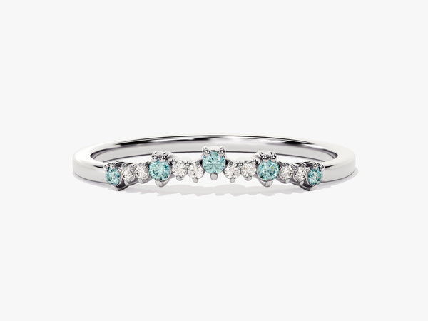 Curved Cluster Aquamarine Ring in 14K Solid Gold