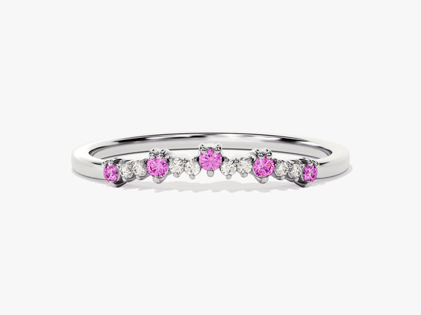 Curved Cluster Pink Tourmaline Ring in 14K Solid Gold