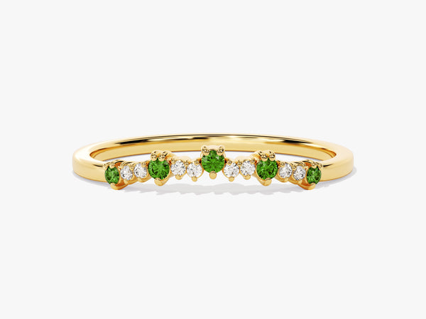 Curved Cluster Emerald Ring in 14K Solid Gold