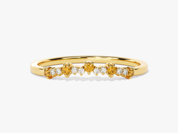 Curved Cluster Citrine Ring in 14K Solid Gold